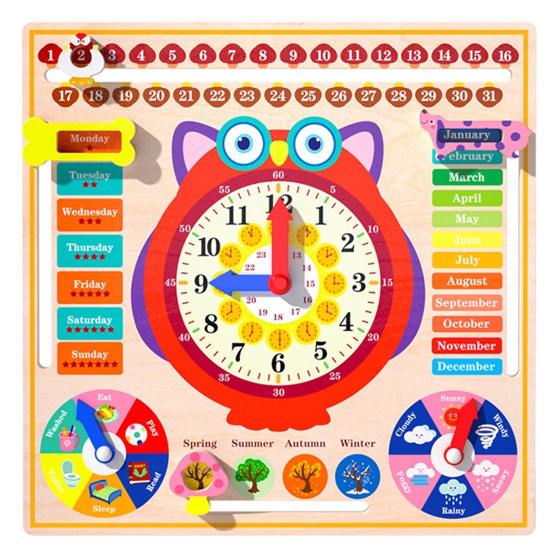 Ayudas de enseñanza Montessori Calendario para niños tiempo cognitivo Junta fecha reloj de tiempo y tiempo Puzzle 3 a 6 años de edad Juguetes