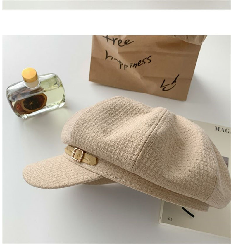 Neuer achteckiger Hut für Herbst und Winter für Kinder, achteckiger Hut mit britischem Waffelgitter für Frauen, Gürtelschnalle aus Metall, modischer und vielseitiger Maler_voghion.com