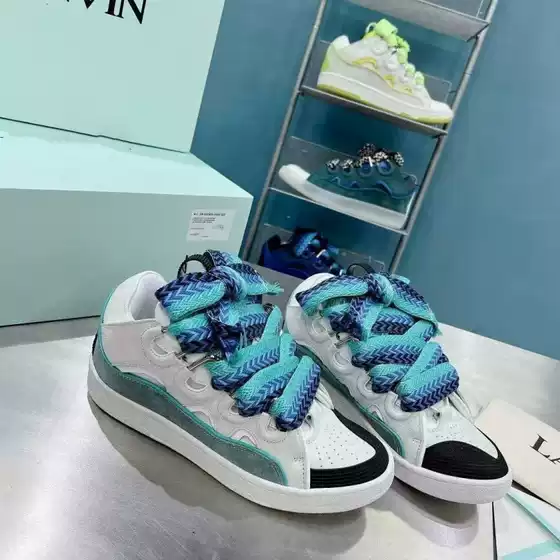 New In Stock LANVIN Curb Sneakers Unisex Leather Patchwork Lace-up Casual Retro Skate Shoes Dad Shoes