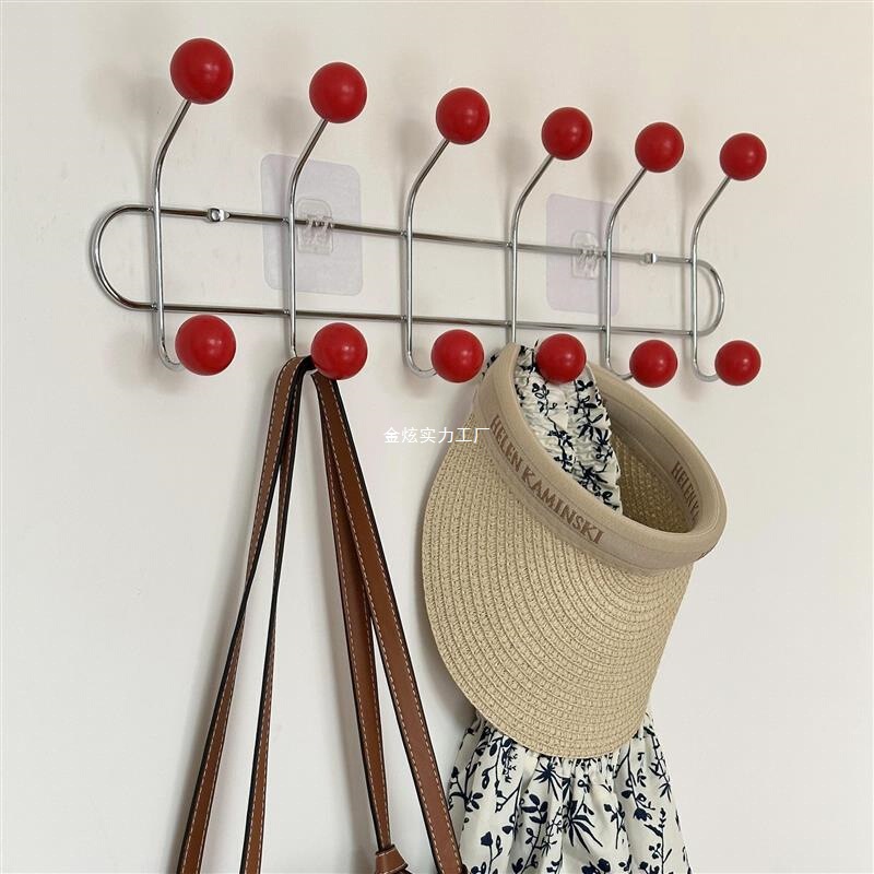 Red Wall Hooks with Strong Adhesive for Entryway, No-Drill Clothes Hanger, Creative Wall-Mounted Rack for Behind the Door Red Wall Hooks with Strong Adhesive for Entryway, No-Drill Clothes Hanger, Creative Wall-Mounted Rack for Behind the Door