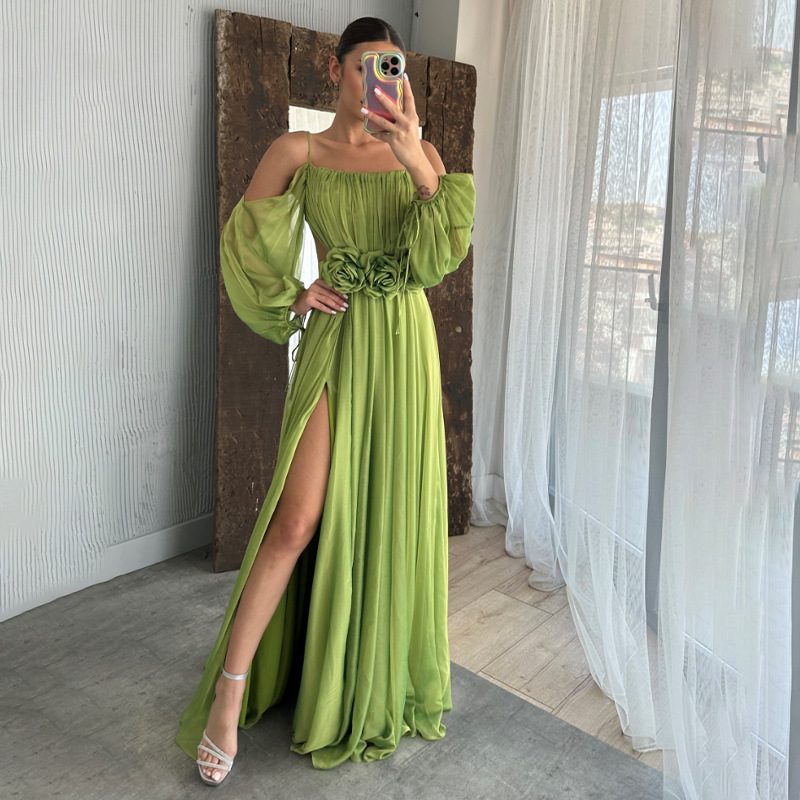 2026 New Style French-Style Off-Shoulder Dress with a Fashionable and Elegant Design, Featuring a Slit and a High-End Feel for Women