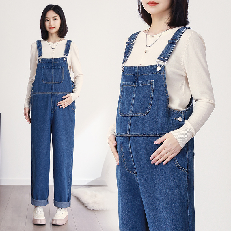 Factory Direct Sales Maternity Overalls Spring and Autumn 2025 New Loose Jeans Age-Reducing Versatile Suspender Pants with Belly Support