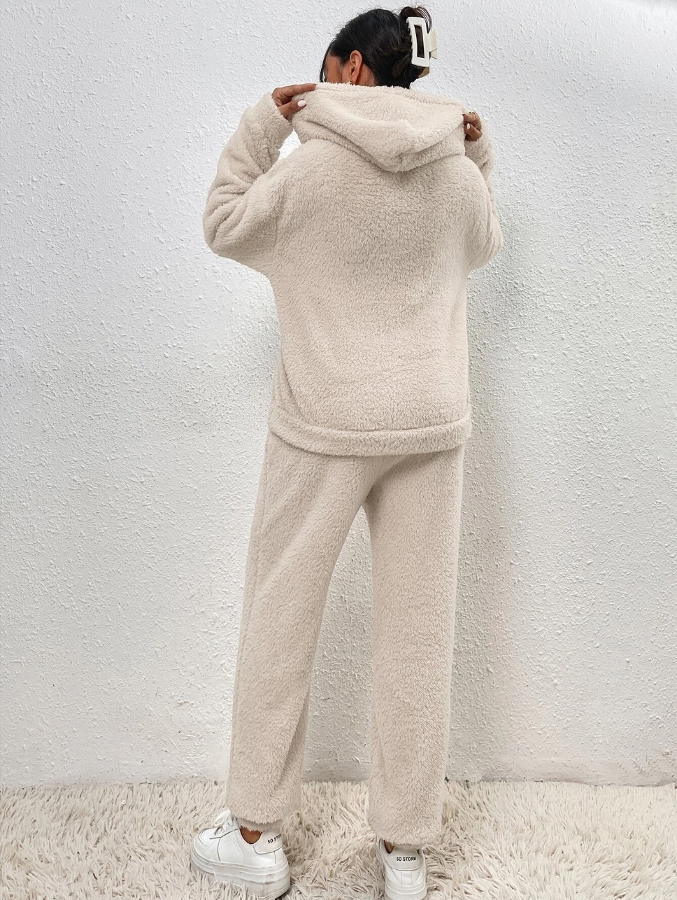Cross-border Autumn Winter New European And American Casual Women's Clothing, Solid Color Plush Hooded_ecoleips.com