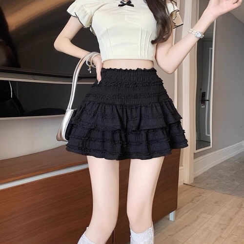 2025 summer new Korean style sweet and slimming French fluffy skirt, high-waist a-line skirt, cake short skirt, women