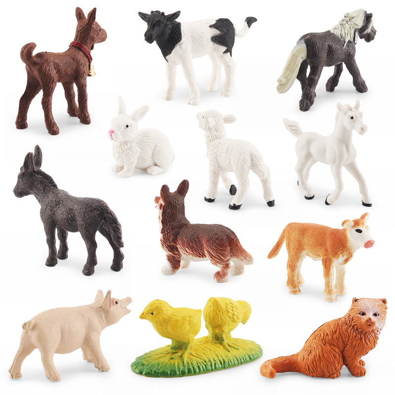 Simulación de granja aves modelo animal gato perro cerdo cabra burro caballo pollo granja cachorro escena estática decoración juguete
