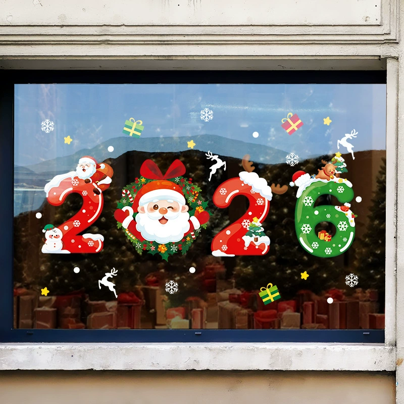 Новогодние стикеры на окна и стеклянные двери 2026: Декоративные наклейки с Санта-Клаусом для оформления окон
