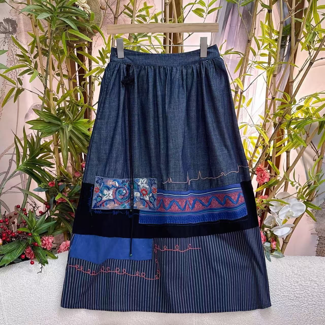 Jianmeng Patchwork Skirt 2026 Autumn New Style Mori Girl Style Lace Elastic Waist Pleated Skirt New Women's Model