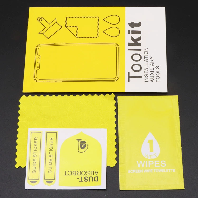 Четырехсторонняя герметизирующая ткань для чистки мобильного телефона из крафт-бумаги, плоская пленка из закаленного стекла, салфетки для очистки экрана, вспомогательный комплект