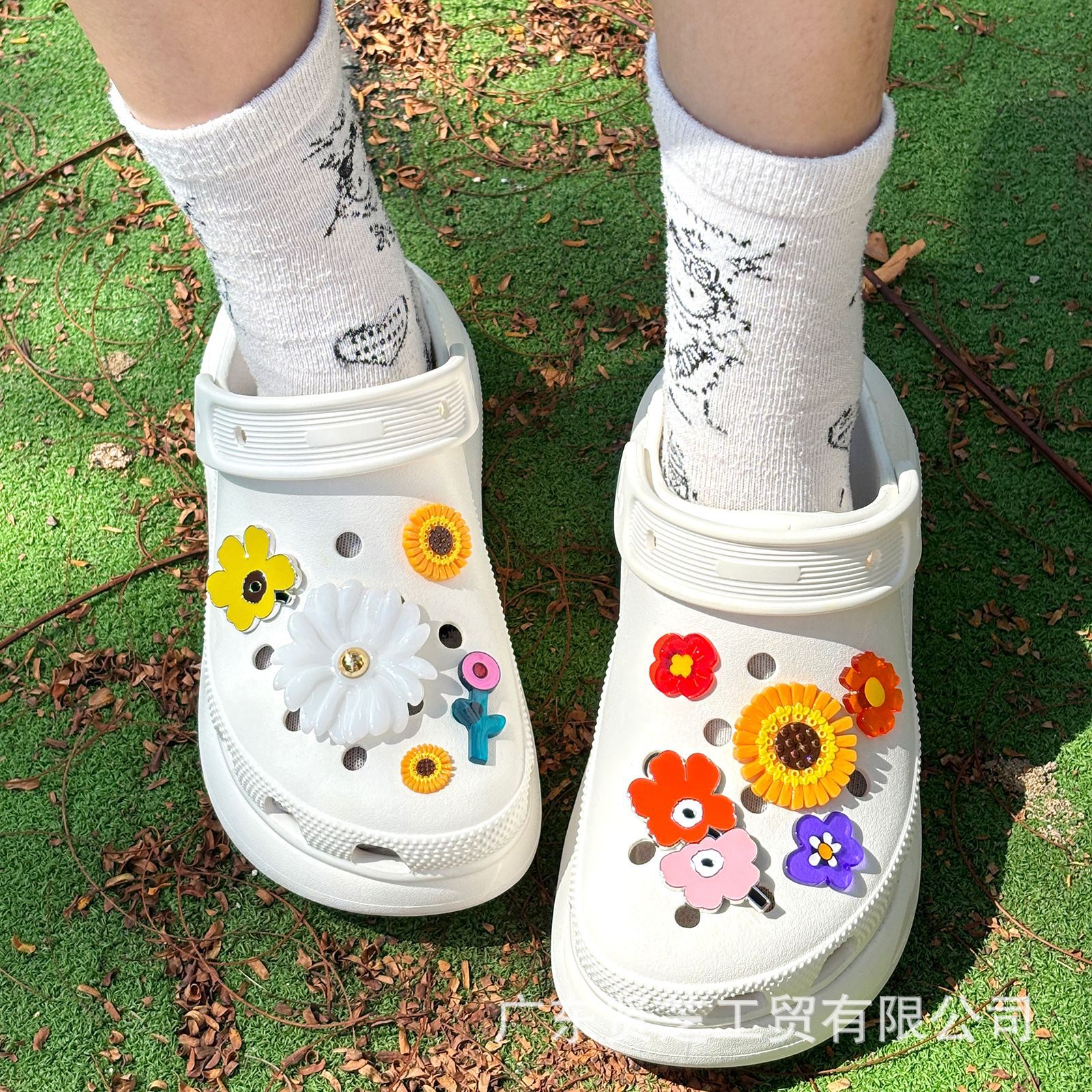夏クロス下駄アクセサリー diy カラフルな花取り外し可能なドーパミン靴花ハイエンド靴バックルアクセサリー