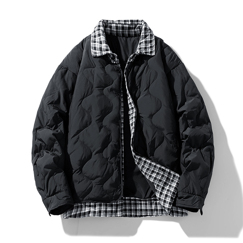 Trajes de invierno transfronterizos falsos de dos piezas de camisa ligera tipo chaqueta de plumón para hombres 2025 invierno chaqueta blanca suelta grande