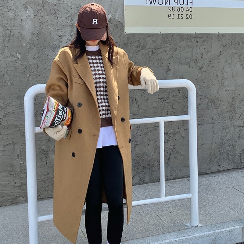 灰色气质高级毛呢大衣女秋冬新款赫本加厚宽松毛呢外套