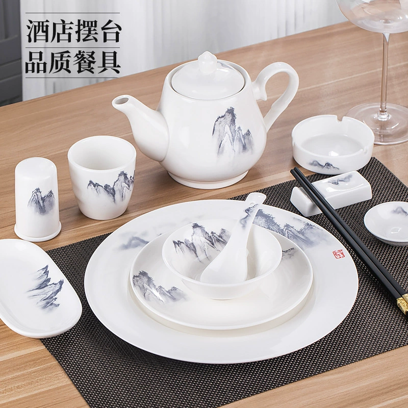 Sansui, ceramic tableware for hotel, set, Chinese style, 3 piece set