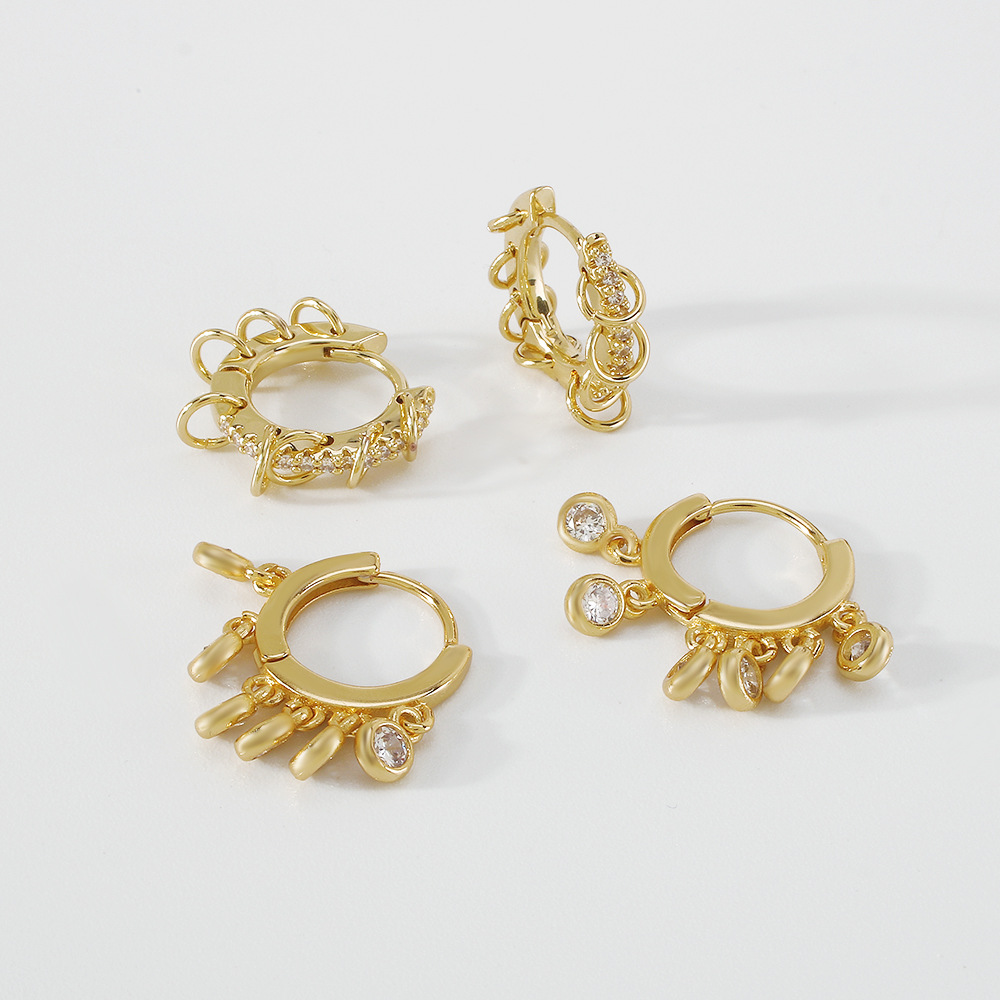 simple copper fashion earrings zircon geometric circle copper earrings