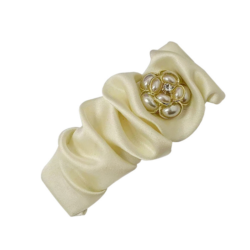 Anneau de cheveux en satin de perles, accessoires pour cheveux, corde à cheveux, épingle à cheveux de Corée du Sud, clip latéral, coiffure simple pour cheveux courts, bande en caoutchouc_voghion.com