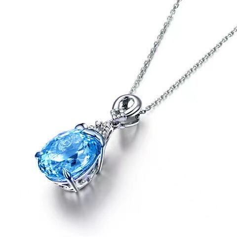 Natural-style Topaz Drip Pendant Necklace Earrings Hand Accessories Copper-plated Silver Embossed with Colorful Gems Ring Earrings for Women