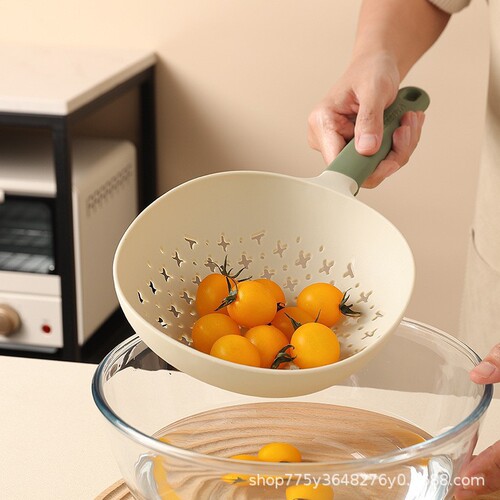 Laomian spoon kitchen silicone large leak net household long-handle anti-slip round fence draining light luxury kitchen utensils