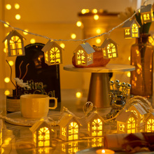 跨境圣诞木质小房子LED灯串 爱心木头屋子氛围五角星圣诞树装饰灯