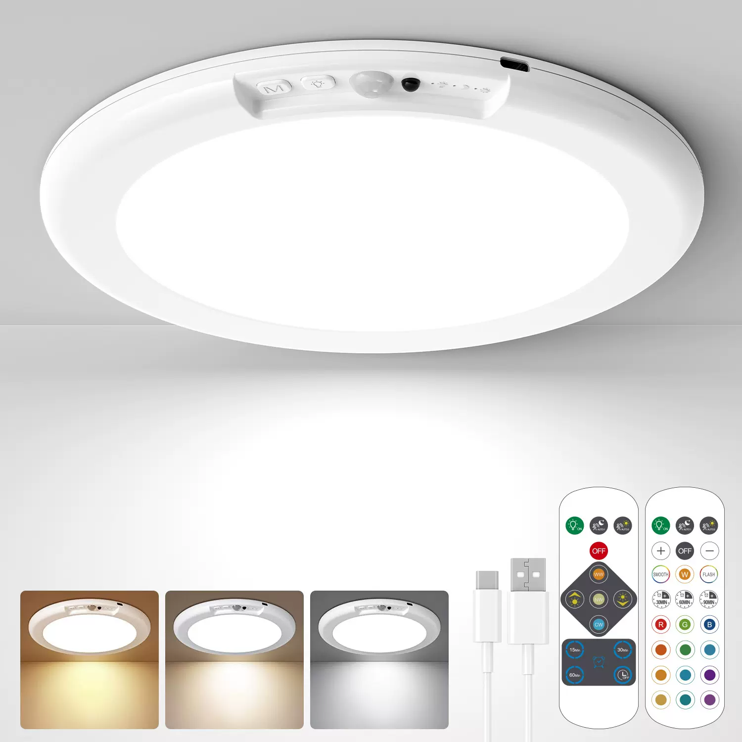充电免布线人体感应吸顶灯 LED楼道楼梯过道仓库家用感应灯