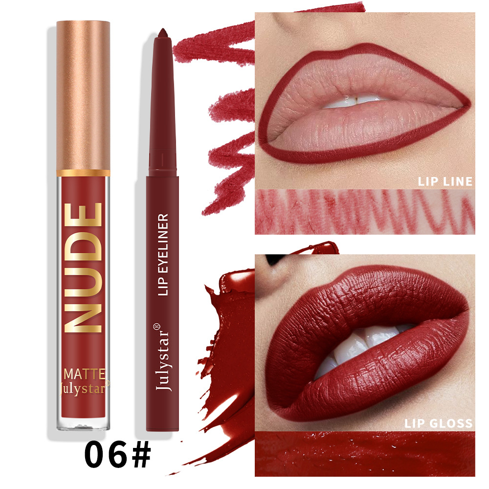 Julystar Makeup bestseller Non-stick cup mouth red pen Cross-border European and American waterproof long-lasting matte lip gloss lip liner pen undefined