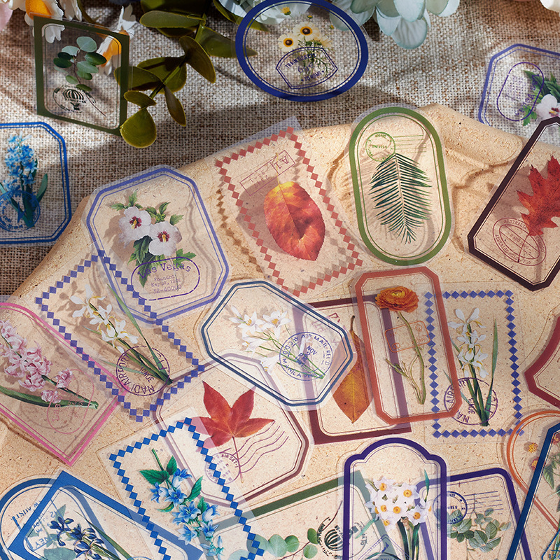 Serie de flores transparentes pegatinas de mascotas impermeables paquetes diy diario pegatinas de plantas retro transfronterizas pegatinas de flores