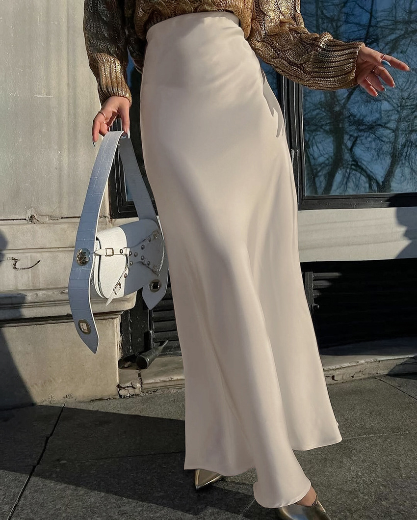 Women's Clothing 2024 acetate satin skirt female autumn new style drape slim A line long skirt high end women's clothing_voghion.com