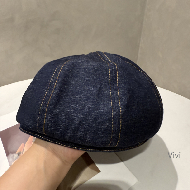 宝藏单品2025秋季复古百搭简约牛仔前进帽女时尚显脸小报童帽潮|undefined