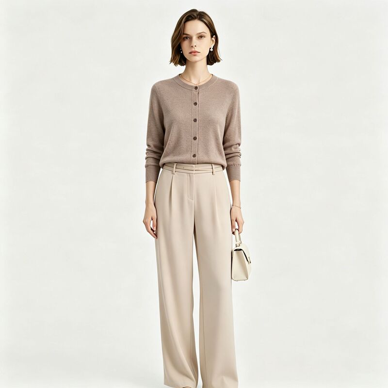 New autumn women's clothing in minimalist style, cotton-cashmere long-sleeve knit top, solid color round-neck sweater, women's cardigan