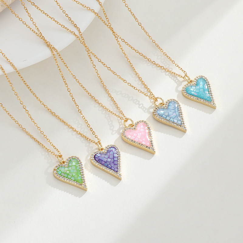 Simple Style Heart Shape Copper Enamel Zircon Pendant Necklace 1 Piece