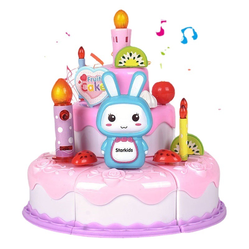De corte de música para niños simulación cumpleaños princesa pastel juguete luz música fruta bebé niño niña jugar casa traje