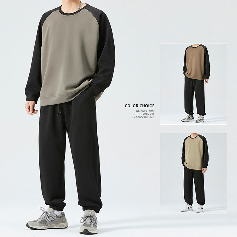 (2개) 가을 새로운 라운드 넥 스웨트 셔츠 남성용 세트 세련된 루즈 캐주얼 운동복 바지, 잘 생긴 투피스 세트