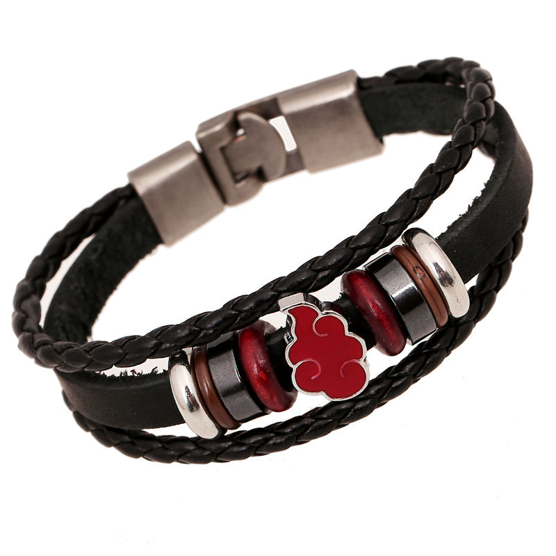 Naruto Anime Merchandise Akatsuki Red Cloud Alloy Bracelet for Men, Personalized Woven Leather Bracelet, Cross-Border Hot Sale