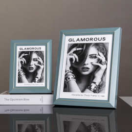 奇奥现代轻奢艺术实木框粉蓝色横竖卧室桌面摆台67寸相框轻奢风