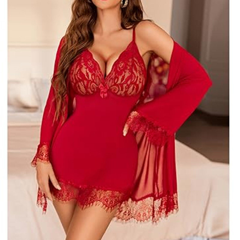 Pijamas sexy de verano camisón de tirantes de encaje para mujer camisón camisón transparente delgado de gran tamaño ropa suelta para el hogar