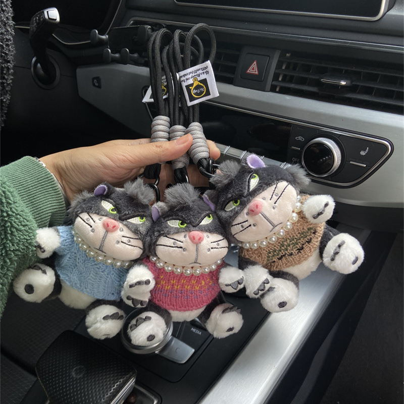 Cute Plush Pendant Lucifer Bow Car Keychain Car Bag Pendant Keychain Creative Gift for Girls