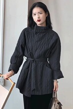 反季清仓立领系带设计感棉服女秋冬爆款时尚保暖中长款棉衣外套潮