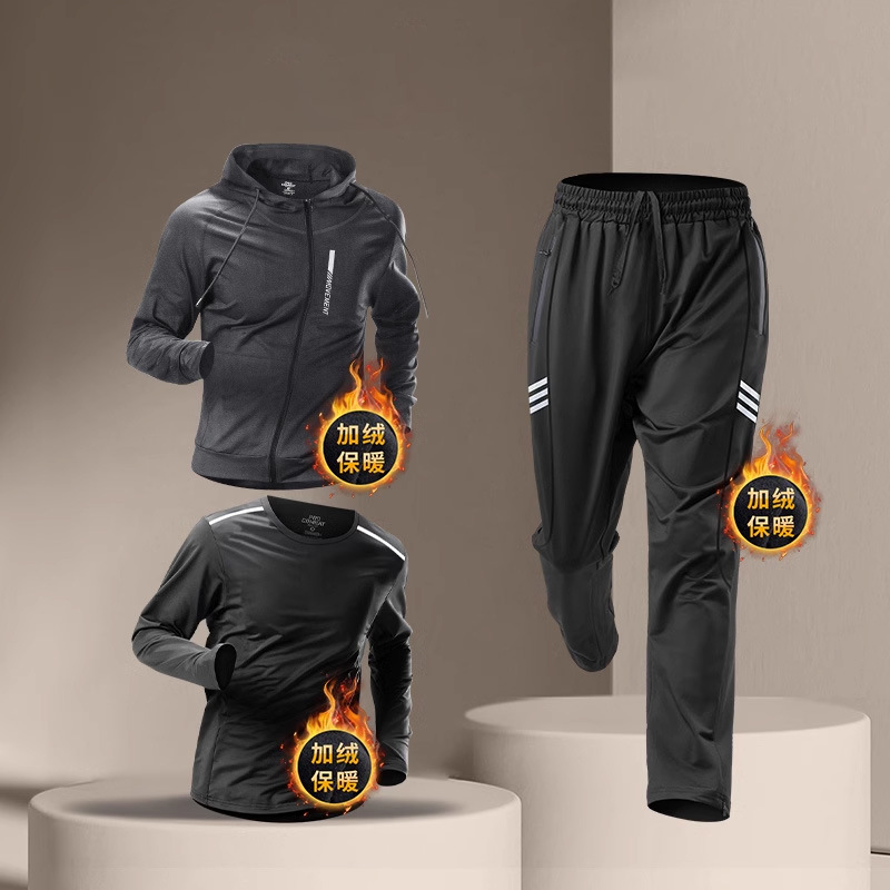Trajes deportivos de invierno para hombres, ropa de entrenamiento para correr, chaqueta de acondicionamiento térmico de lana, ropa seca rápida de otoño y invierno, ropa de bicicleta para correr por la mañana