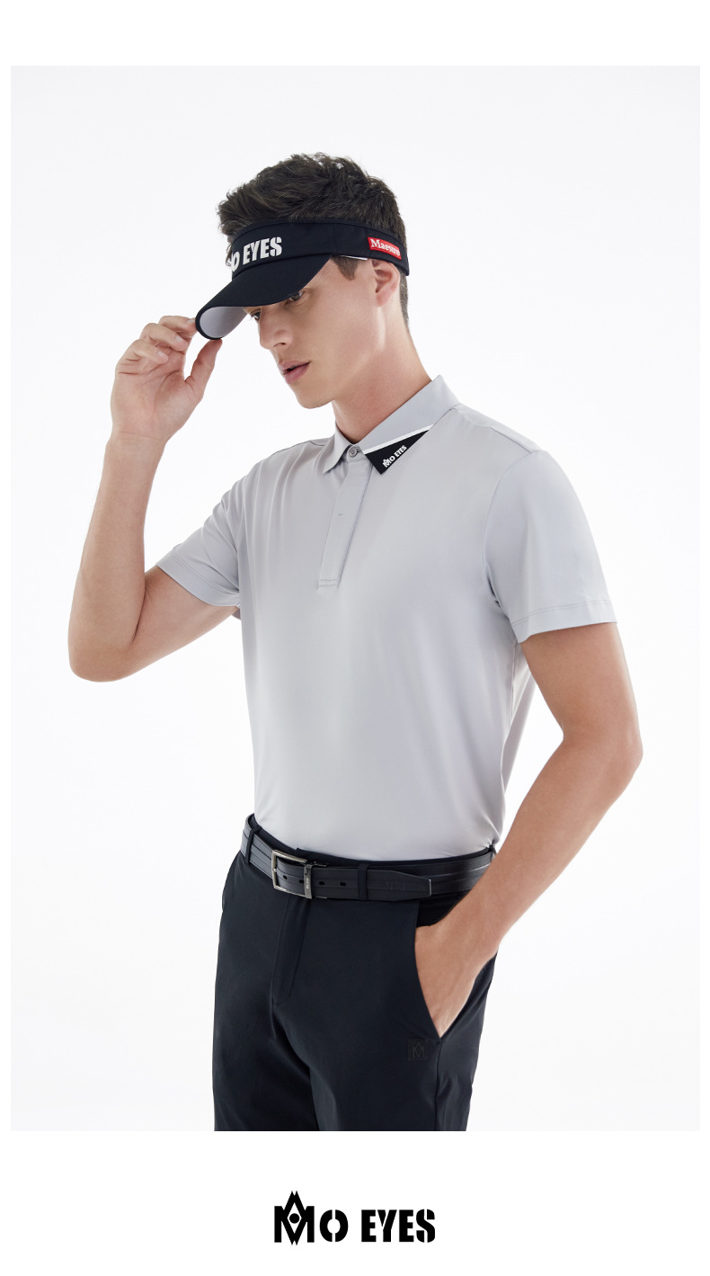 Áo phông thể thao nam ngắn tay chơi golf MMO EYES, chất liệu co giãn cao thoáng khí — M23YF002-Áo màu xanh lá cây, M23YF005-Áo màu xám, M23YF004-Áo màu đen, M23YF005-Áo màu trắng chi tiết 11