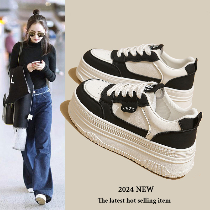 Platform Height-Increasing White Sneakers for Women, 2025 Spring New Style, Casual Sports Board Shoes, Trendy and Versatile Women's Shoes