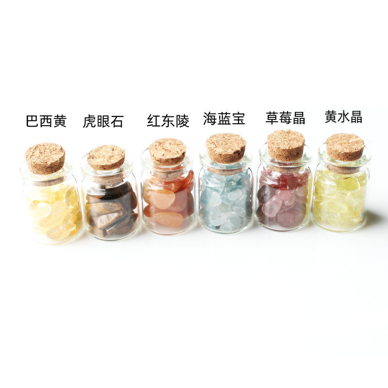 Natural crystal, amethyst, peridot, aquamarine, garnet, colorful tourmaline, pebble drift bottle, wishing bottle decoration.