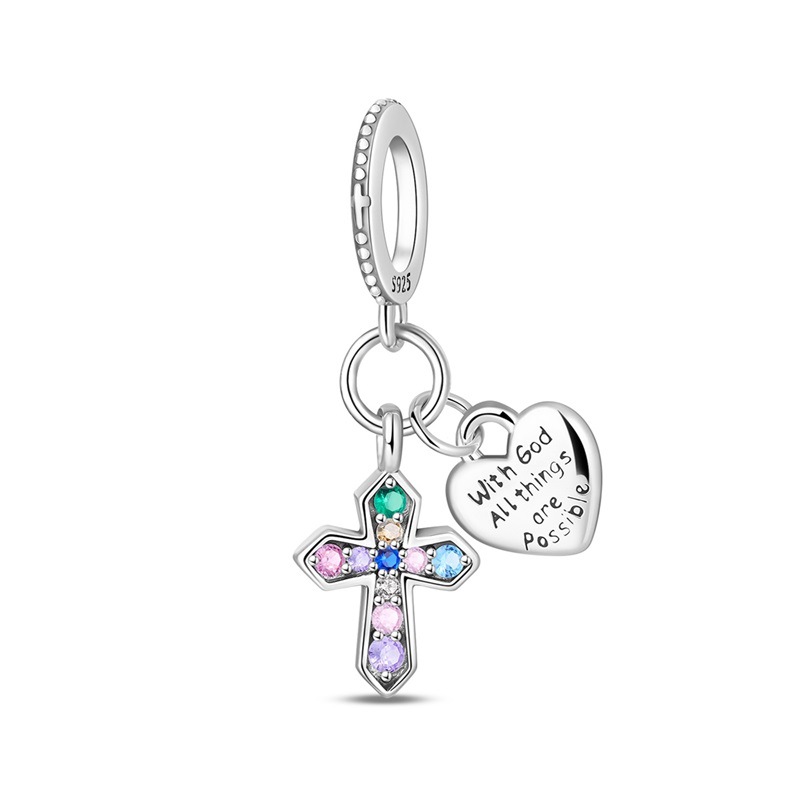 925 Sterling Silber Charm Unsere Liebe Frau der Liebe Kreuz Perle Charm DIY Schmuck Armband Zubehör_voghion.com