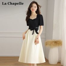 拉夏贝尔法式拼接连衣裙女2024年夏季新款气质收腰显瘦小个子长裙