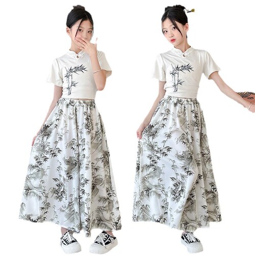 Girls 'summer dress set 2026 new style Western-style middle-aged children's new Chinese style Chinese style short-sleeved skirt two-piece set