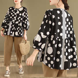 秋冬季日系新款大码宽松下摆娃娃衫遮肚藏肉上衣简约百搭衬衣女