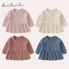 女童荷葉邊開衫2023春秋裝嬰兒童外套兒童寶寶針織衫外穿0208A010
