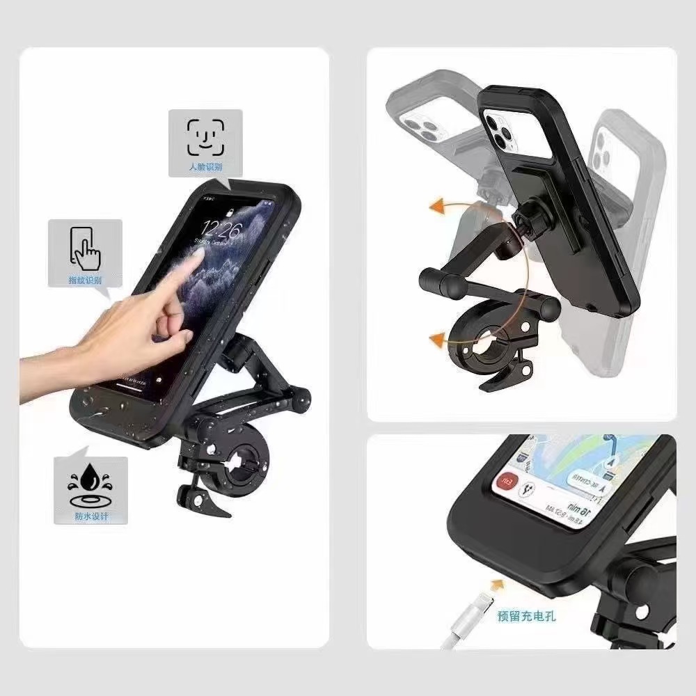 Cross-border motorcycle waterproof delivery navigation phone holder, touch-sensitive rotating bicycle phone holder wholesale