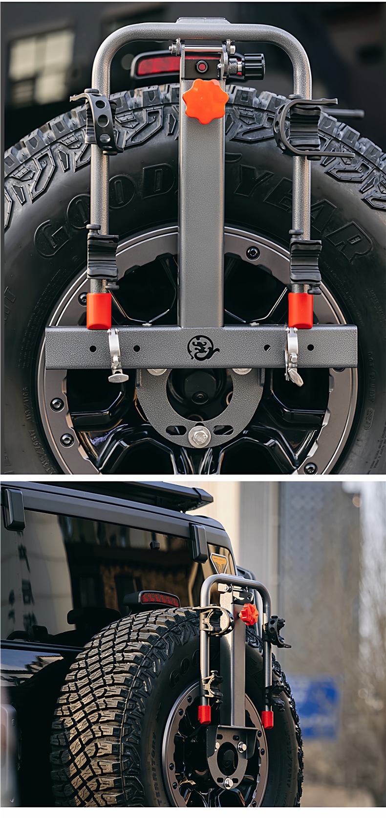 Folding Car Spare Tire-Style Bicycle Rack for Wrangler, Jietu, Tank, Liema, Bj40 Car-Mounted Bicycle Rear Rack