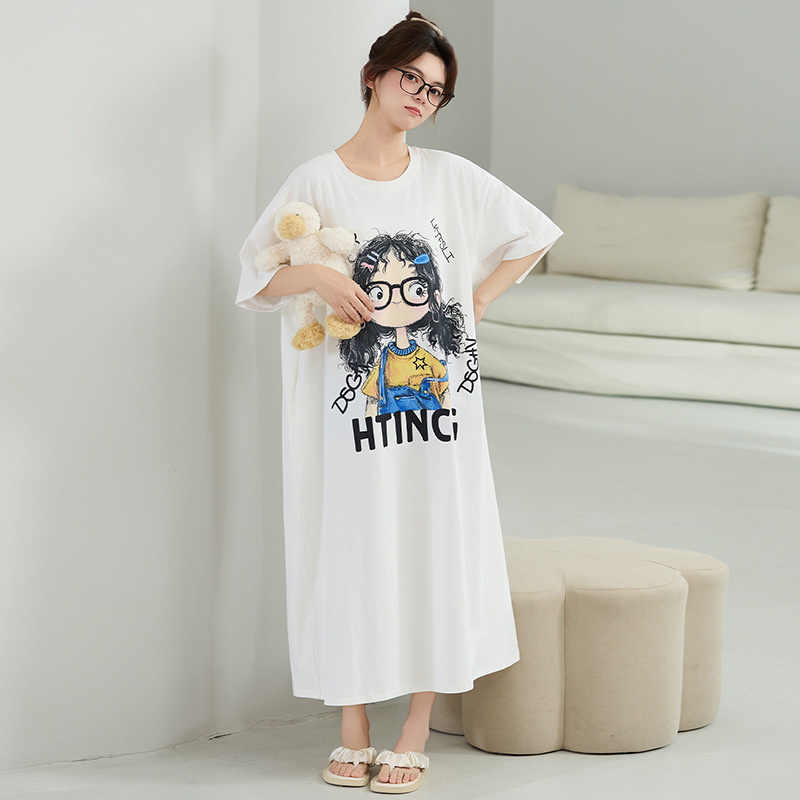 Camisón mujer verano algodón de manga corta 2025 nuevo estilo algodón fresco dibujos animados lindo pijamas de mujer ropa de casa se puede usar afuera