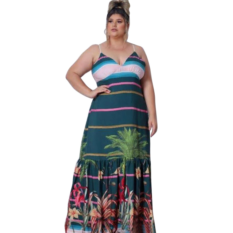 Strap Dress Elegant Halter Neck Sleeveless Printing Maxi Long Dress Daily display picture 12