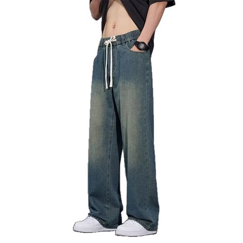 Cross-border jeans, men's spring black, American men's pants, men's loose casual straight pants, long pants