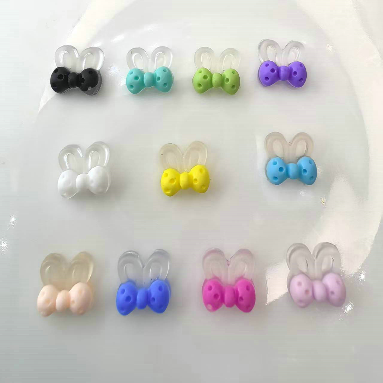 透明夜光光变蝴蝶结兔耳朵美甲饰品批发发夹配饰材料贴片0031